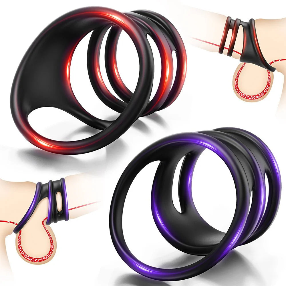 Penis Rings Male Sex Toy - Silicone Cock Rings with 2 Different Style Set for Erectile Enhancement - AVYXO