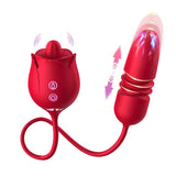 3-in-1 Rose Toy Vibrator: Clitoral Tongue Licking & Thrusting G Spot Stimulation - AVYXO