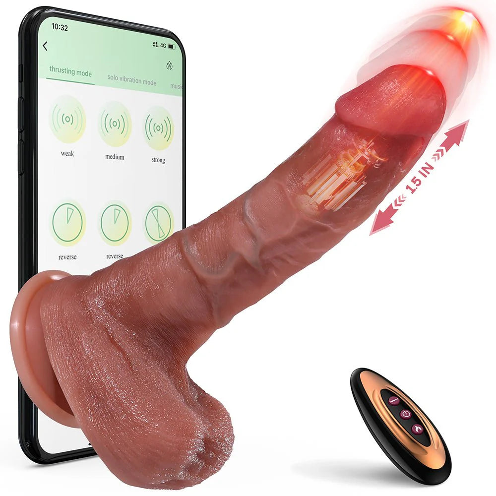 Realistic Thrusting Dildo Vibrator Sex Toy - App and Remote Control Dildos with 5 Thrusting 10 Vibrating Modes Strong Suction Cup - AVYXO