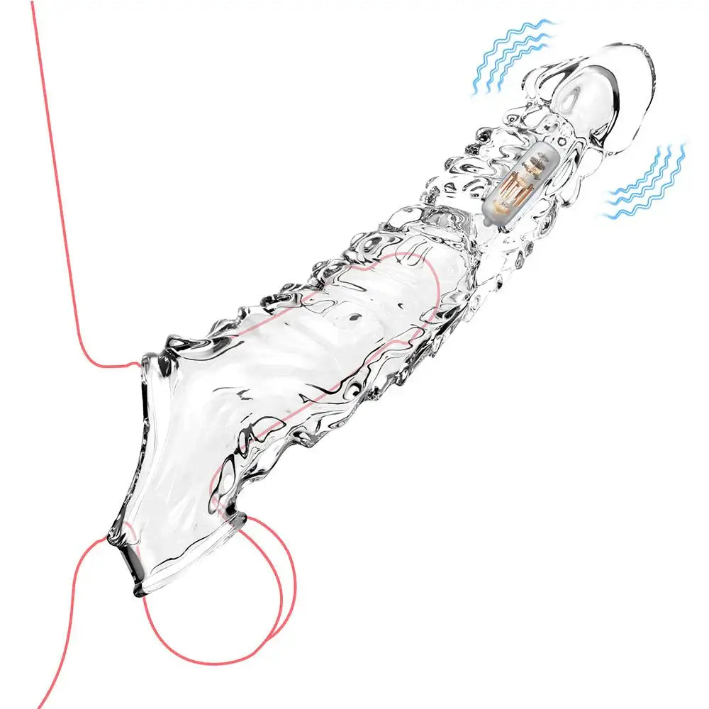 Penis Sleeve Vibrator Cock Ring-3.4 Inch Penis Extender Sleeves with Penis Ring for Cock Enlarger & Girth Male Sex Toys - AVYXO