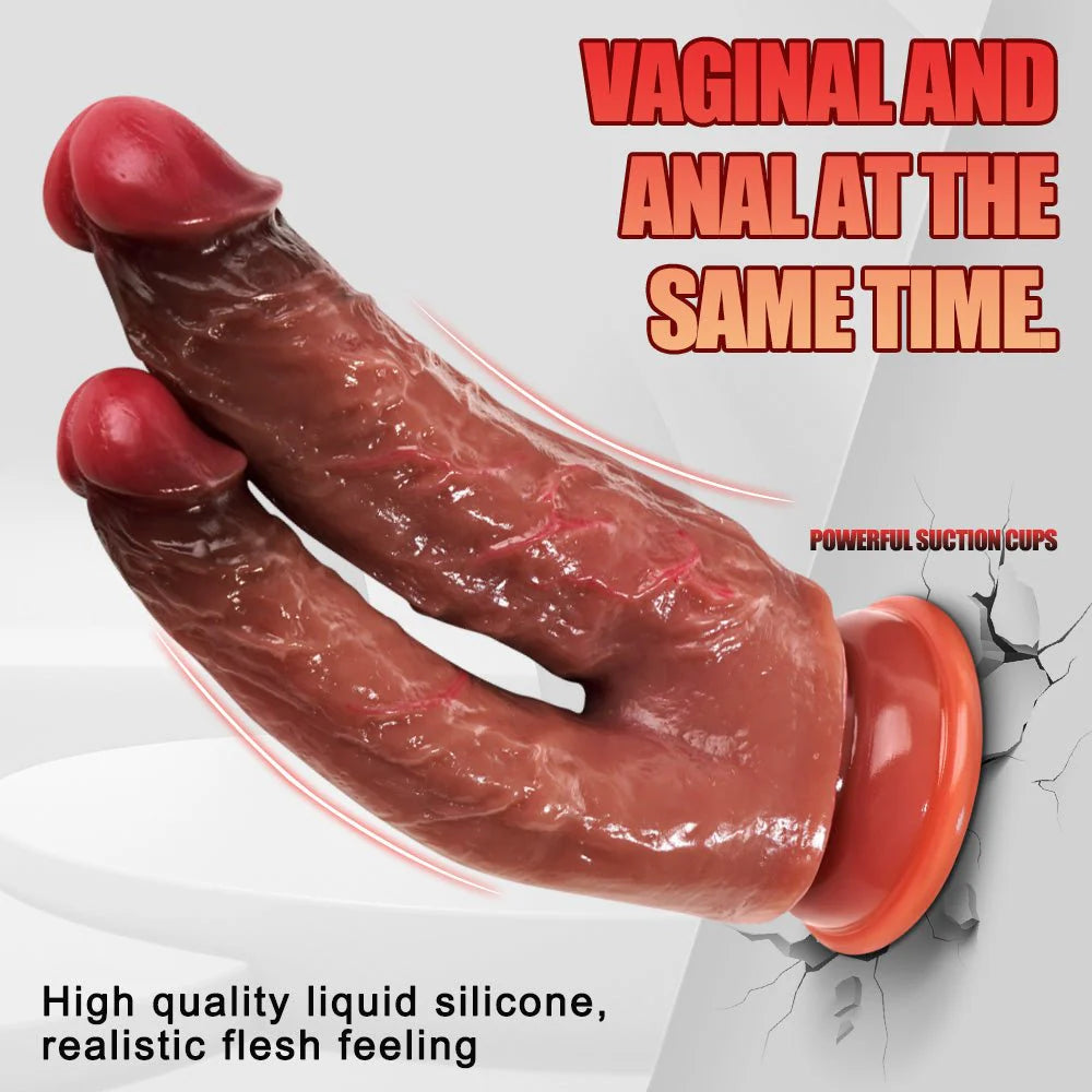 Silicone Double Head Dildo - Realistic Penis with Suction Cups for G-Spot and Anal Stimulation, Ideal for Women and Lesbians - AVYXO