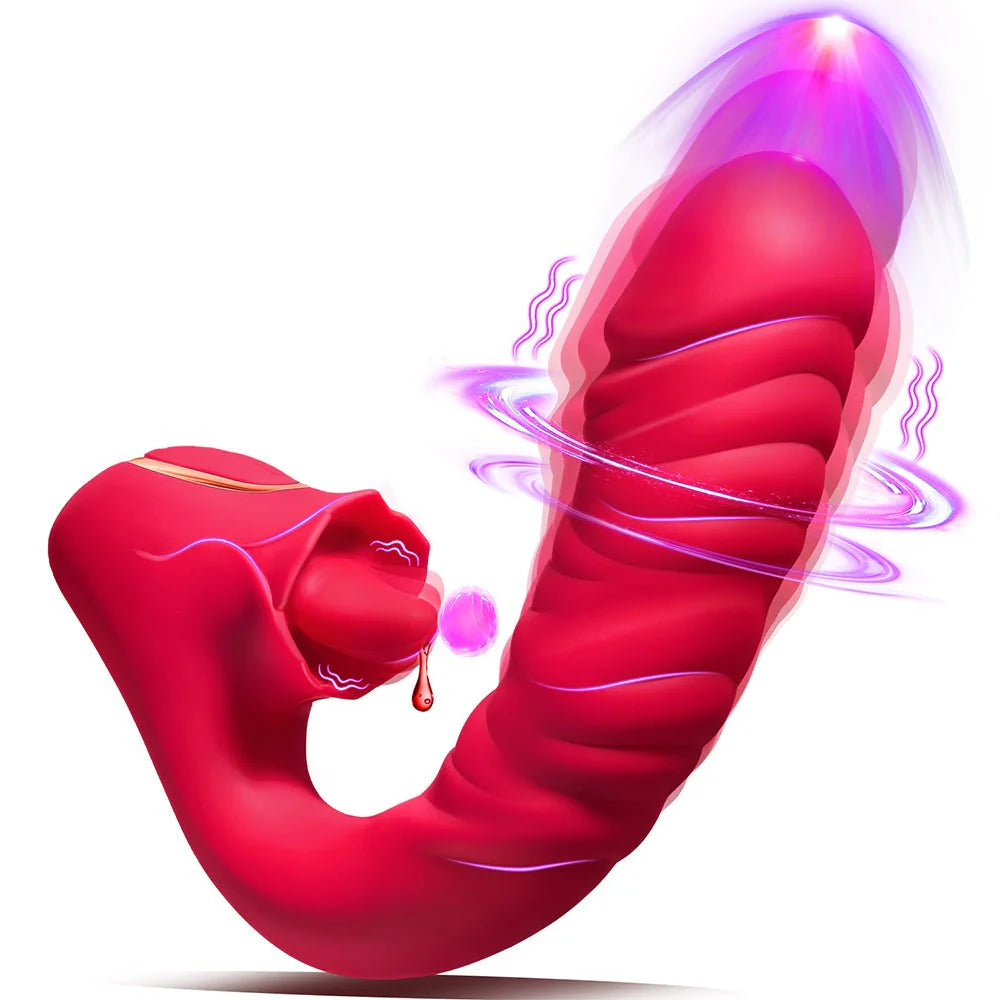 Multi-Functional Vibrator - 3 in 1 Licking, Vibrating, Thrusting Adult Toy - Clit Anal Stimulator for Women - AVYXO