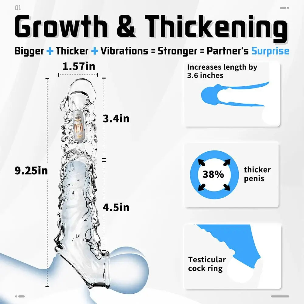 Penis Sleeve Vibrator Cock Ring-3.4 Inch Penis Extender Sleeves with Penis Ring for Cock Enlarger & Girth Male Sex Toys - AVYXO