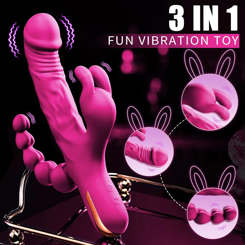 Rabbit Anal Dildo Vibrator Sex Toys -3 in 1 G-Spot Vibrators 10 Vibrating Modes - AVYXO
