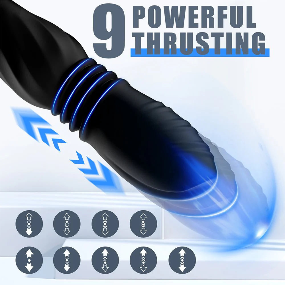 Thrusting Anal Vibrator Prostate Massager with Cock Ring - 3 in 1 Male Sex Toys with 9 Thrusting - AVYXO