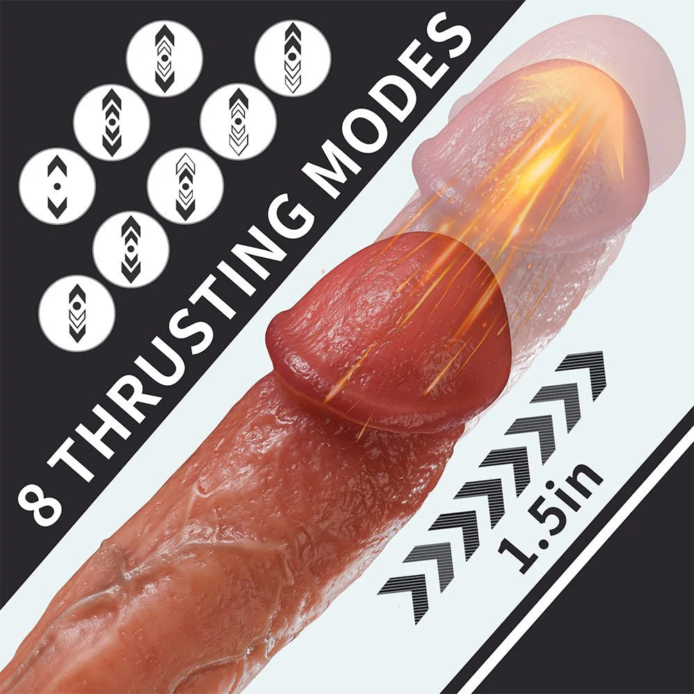 Realistic Thrusting Vibrator Dildo with Heating & Strong Suction Cup - 8 Modes, Big Testicles - AVYXO
