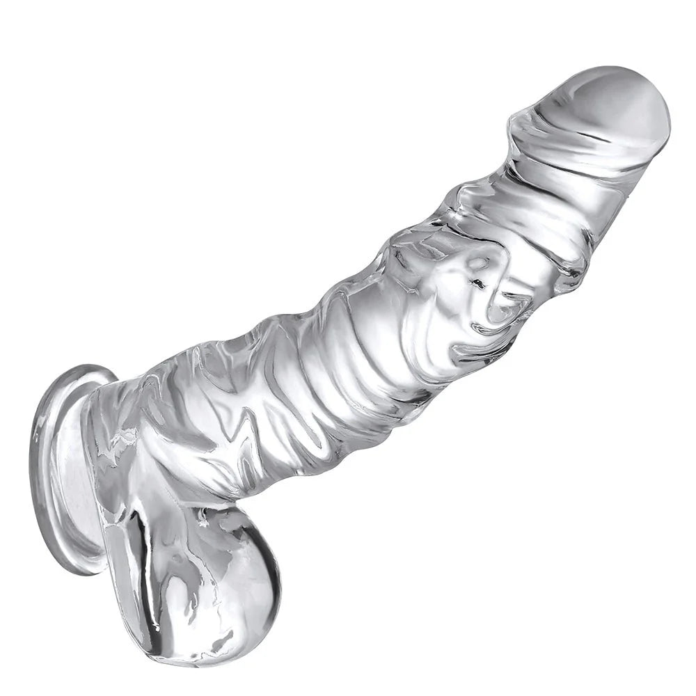 Manual 9.8 Inch Realistic Dildo, Clear Dildo with Strong Suction Cup, Human Safety Material - AVYXO