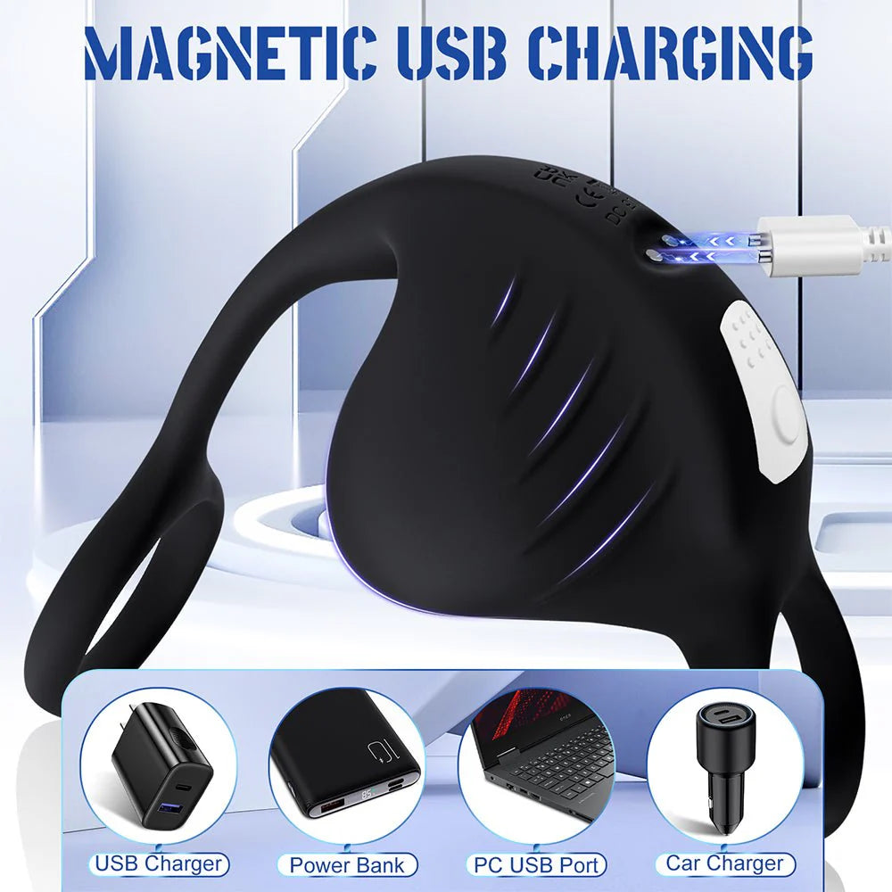 PreviousNext Vibrating Double Penis Cock Ring, 3 in 1 Male Vibrator Penis Ring with 10 Vibration Modes for Prostate Massager - AVYXO