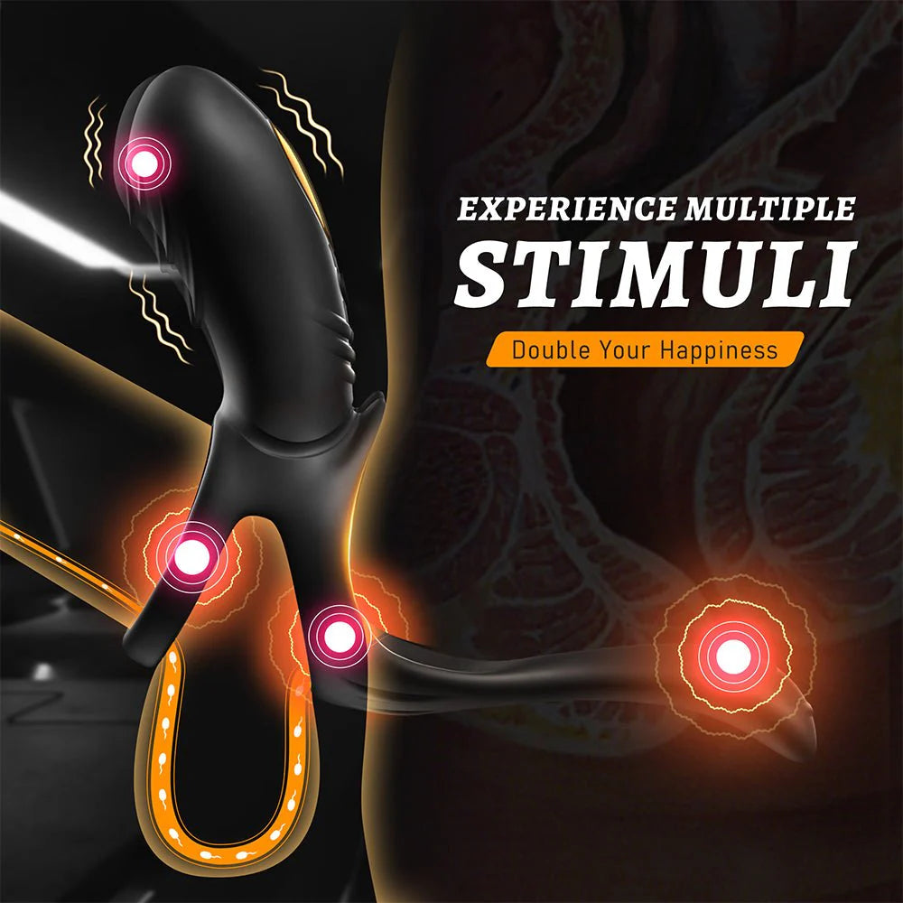 PreviousNext Vibrating Cock Ring Male Sex Toys,AAV 3 in1 Double Penis Ring Vibrator with 10 Vibration Modes - AVYXO
