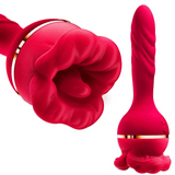 3-in-1 Vibrator Rose Sex Toy: Tongue Licking & Thrusting Dildo Vibrator. Couples' Adult Games for Clitoral, G Spot, and Anal Pleasure - AVYXO