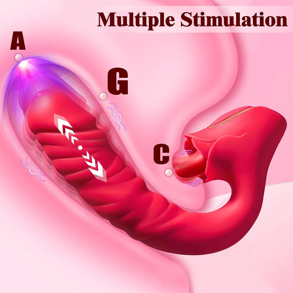 Multi-Functional Vibrator - 3 in 1 Licking, Vibrating, Thrusting Adult Toy - Clit Anal Stimulator for Women - AVYXO