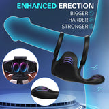 Vibrating Double Penis Cock Ring, 3 in 1 Male Vibrator Penis Ring with 10 Vibration Modes for Prostate Massager - AVYXO