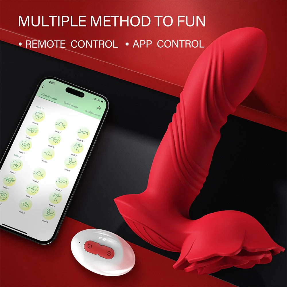 Thrusting Prostate Massager Rose Toy Vibrator - 2 in 1 Anal Plug Vibrators Sex Toys - AVYXO