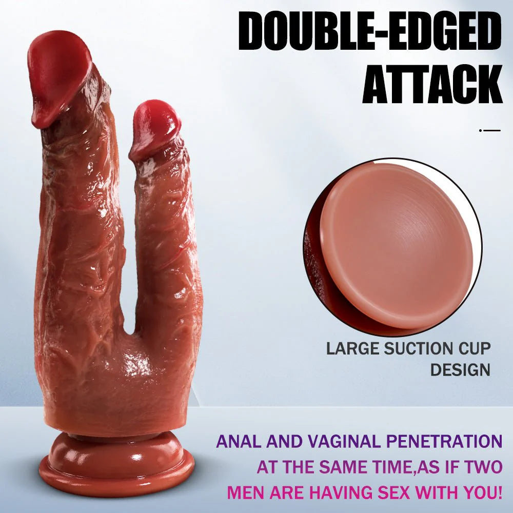 Silicone Double Head Dildo - Realistic Penis with Suction Cups for G-Spot and Anal Stimulation, Ideal for Women and Lesbians - AVYXO