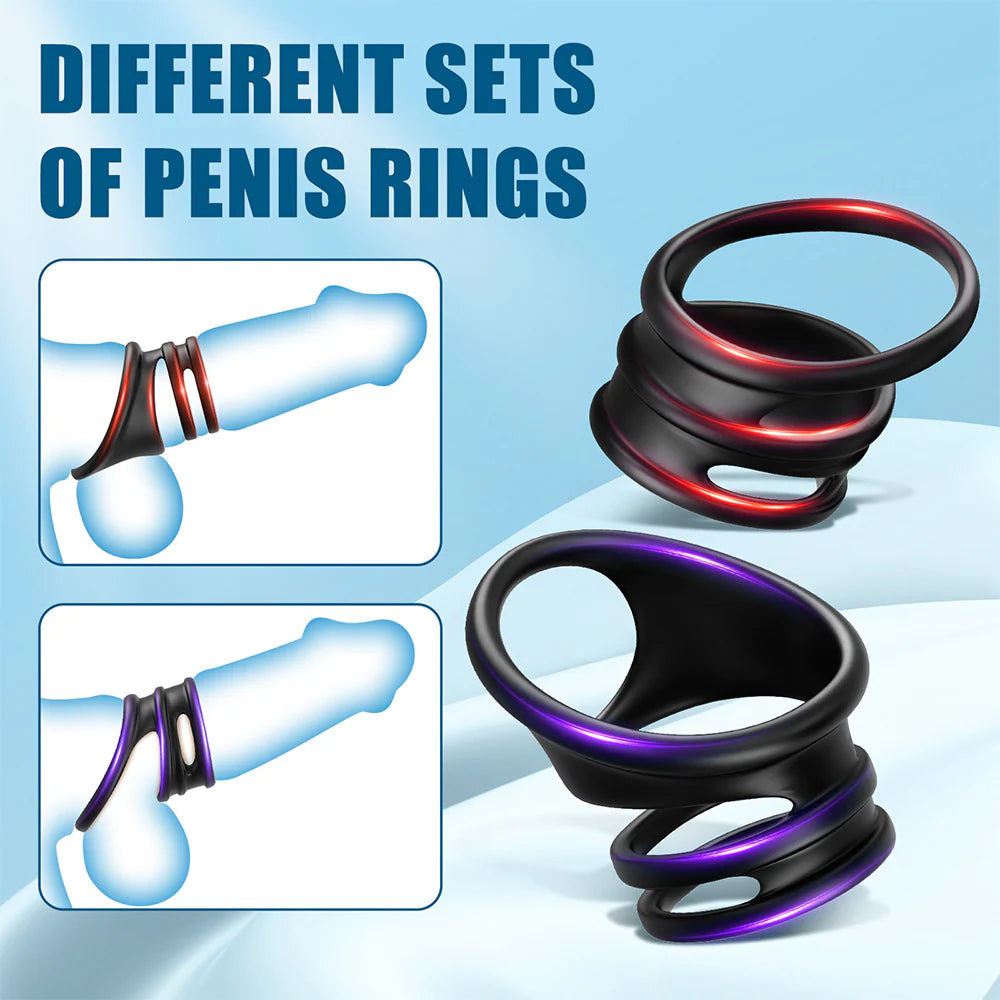 Penis Rings Male Sex Toy - Silicone Cock Rings with 2 Different Style Set for Erectile Enhancement - AVYXO