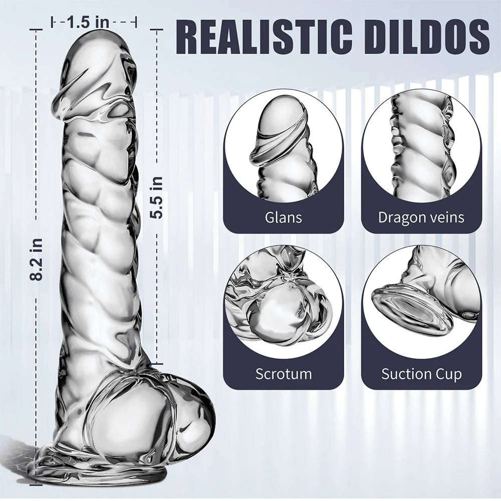 8.2 Inch Clear Dildo Sex Toys - Soft Realistic Dildos with Suction Cup Monster Dildo - AVYXO