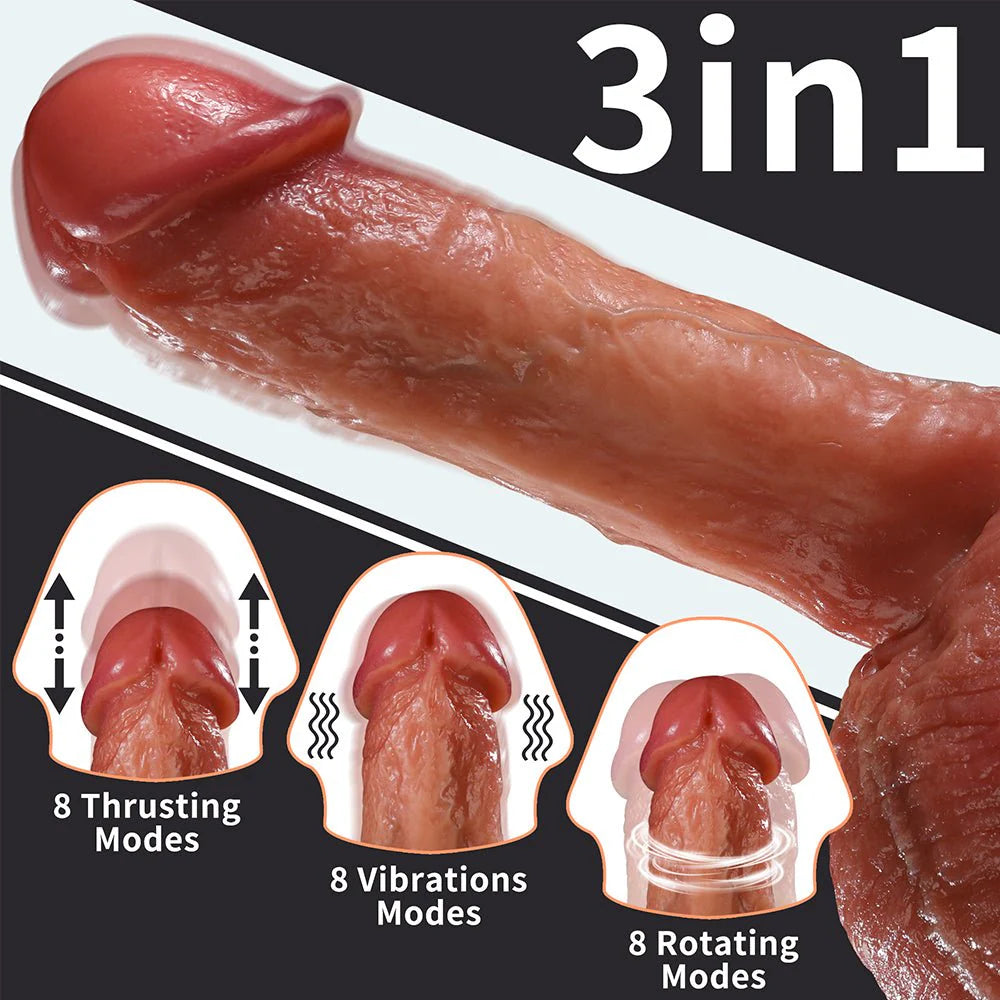 Realistic Thrusting Vibrator Dildo with Heating & Strong Suction Cup - 8 Modes, Big Testicles - AVYXO
