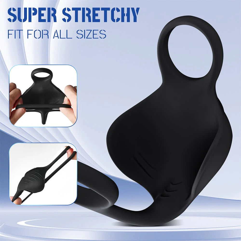 PreviousNext Vibrating Double Penis Cock Ring, 3 in 1 Male Vibrator Penis Ring with 10 Vibration Modes for Prostate Massager - AVYXO