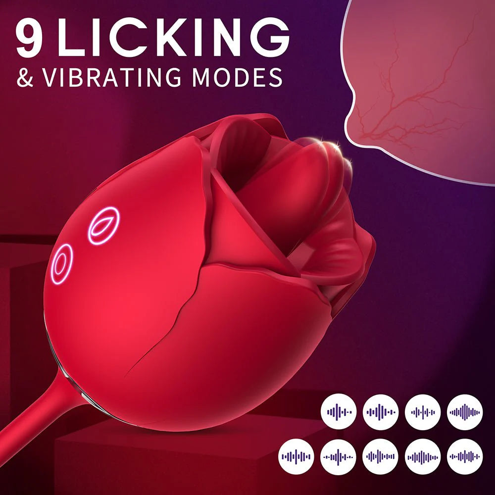 3-in-1 Rose Toy Vibrator: Clitoral Tongue Licking & Thrusting G Spot Stimulation - AVYXO