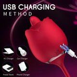 3-in-1 Rose Toy Vibrator: Clitoral Tongue Licking & Thrusting G Spot Stimulation - AVYXO