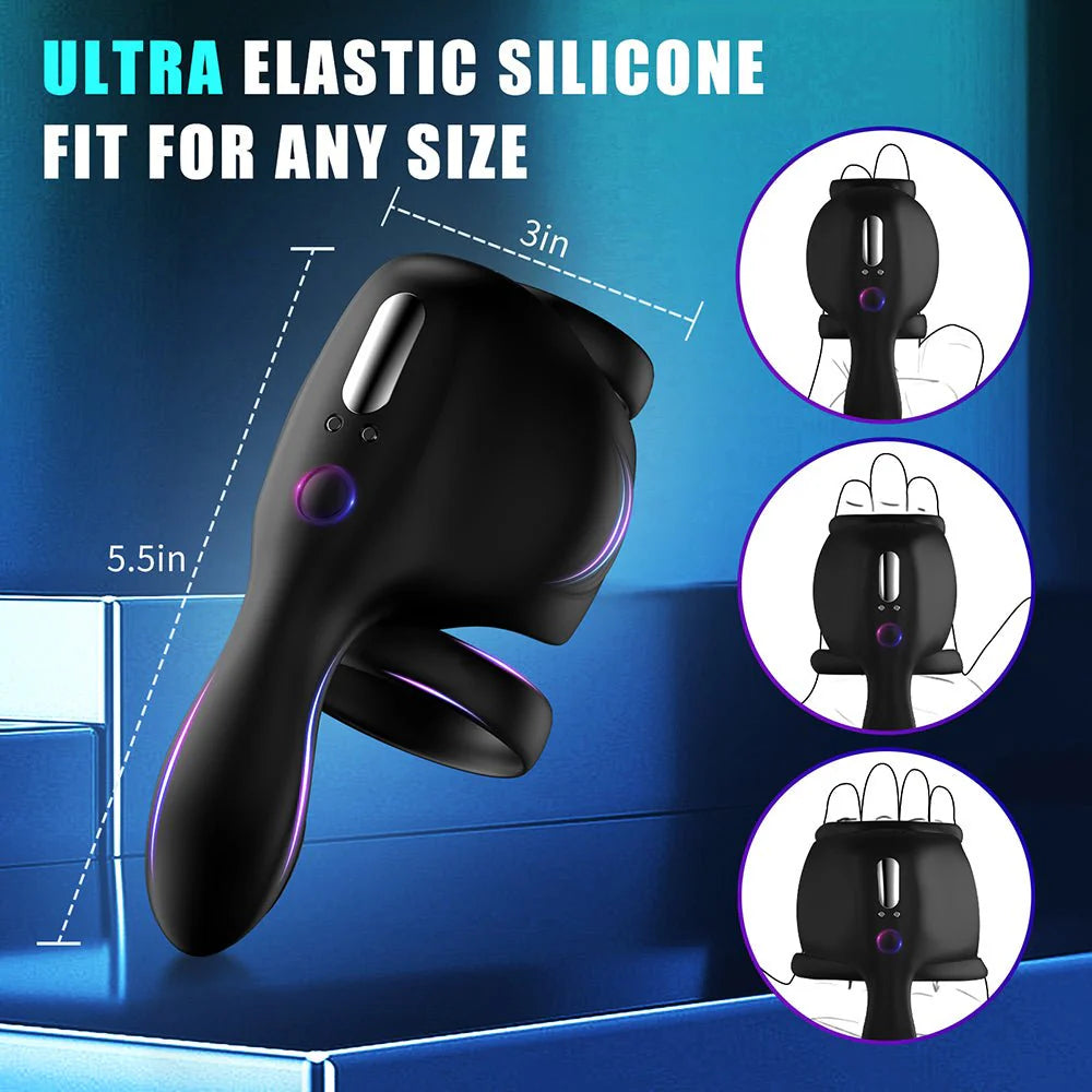 Vibrating Double Penis Cock Ring, 3 in 1 Male Vibrator Penis Ring with 10 Vibration Modes for Prostate Massager - AVYXO