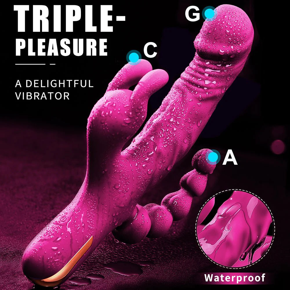 Rabbit Anal Dildo Vibrator Sex Toys -3 in 1 G-Spot Vibrators 10 Vibrating Modes - AVYXO