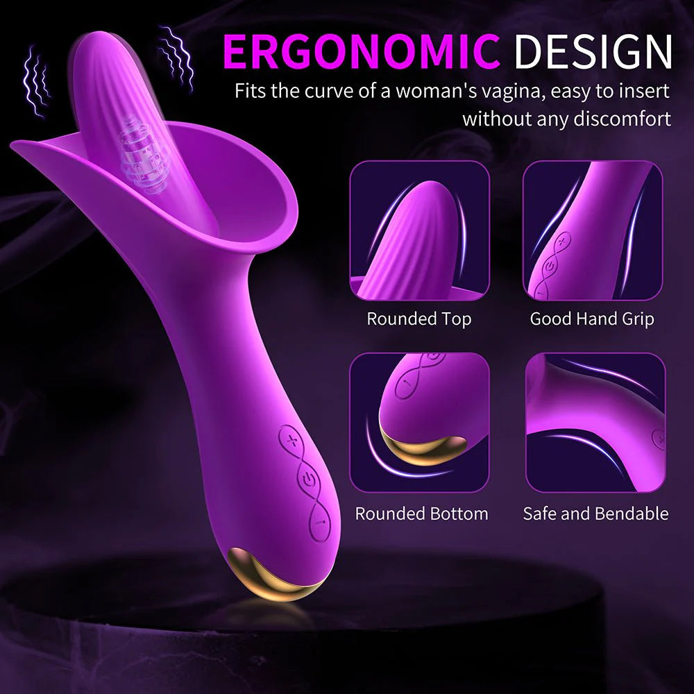 Clitoral Vibrator Rose Toy for Women & Couples,G-Spot Massager with 10 Tongue Licking Vibration Modes - AVYXO