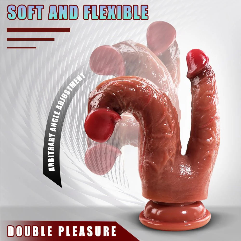 Silicone Double Head Dildo - Realistic Penis with Suction Cups for G-Spot and Anal Stimulation, Ideal for Women and Lesbians - AVYXO