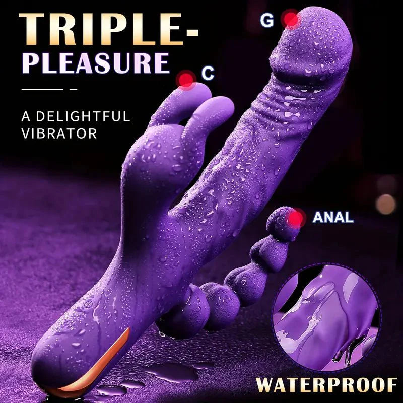 Rabbit Anal Dildo Vibrator Sex Toys -3 in 1 G-Spot Vibrators 10 Vibrating Modes - AVYXO