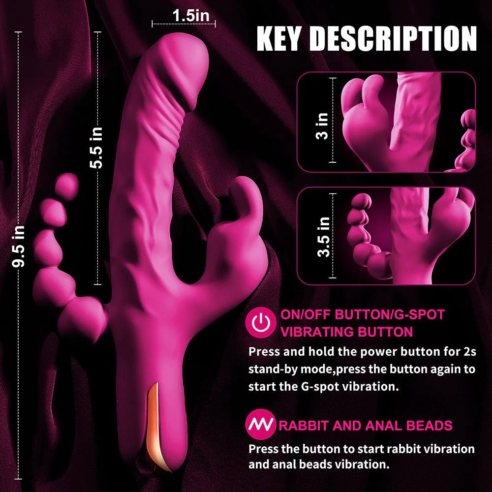 Rabbit Anal Dildo Vibrator Sex Toys -3 in 1 G-Spot Vibrators 10 Vibrating Modes - AVYXO
