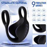 PreviousNext Vibrating Double Penis Cock Ring, 3 in 1 Male Vibrator Penis Ring with 10 Vibration Modes for Prostate Massager - AVYXO