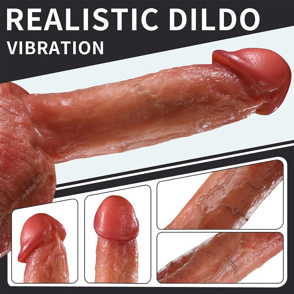 Realistic Thrusting Vibrator Dildo with Heating & Strong Suction Cup - 8 Modes, Big Testicles - AVYXO