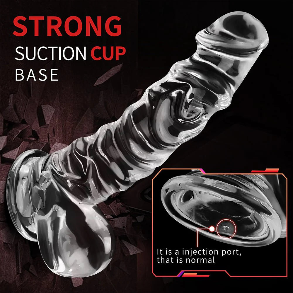 Manual 9.8 Inch Realistic Dildo, Clear Dildo with Strong Suction Cup, Human Safety Material - AVYXO