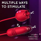 3-in-1 Rose Toy Vibrator: Clitoral Tongue Licking & Thrusting G Spot Stimulation - AVYXO