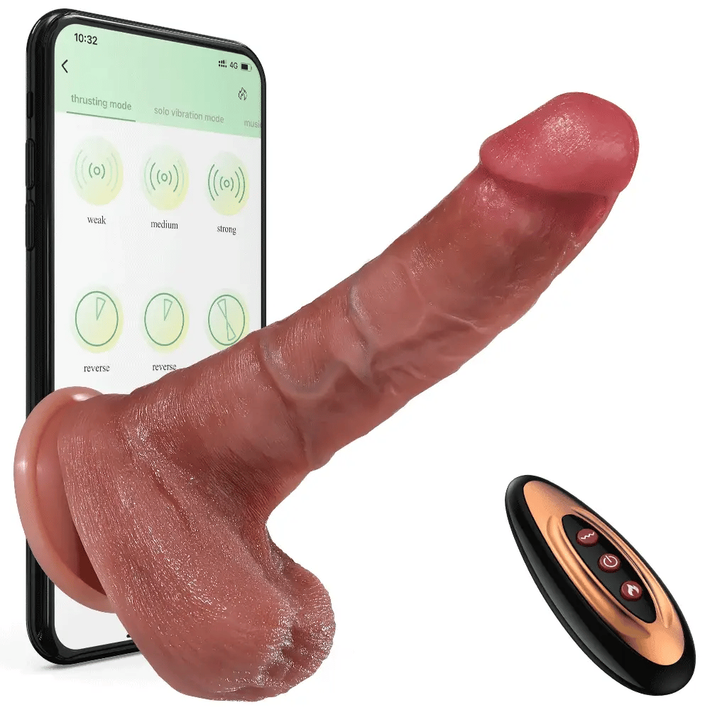 Realistic Thrusting Dildo Vibrator Sex Toy - App and Remote Control Dildos with 5 Thrusting 10 Vibrating Modes Strong Suction Cup - AVYXO
