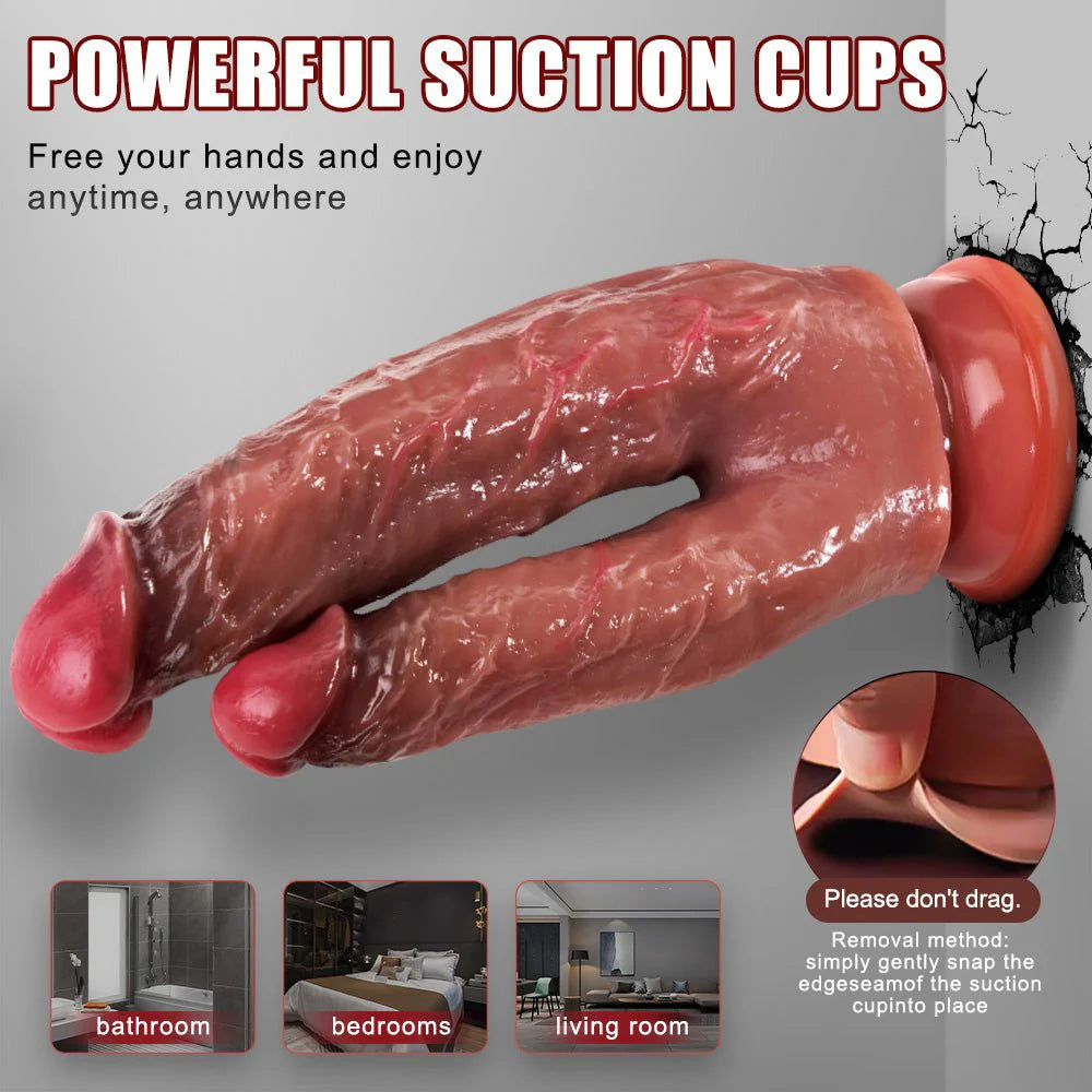 Silicone Double Head Dildo - Realistic Penis with Suction Cups for G-Spot and Anal Stimulation, Ideal for Women and Lesbians - AVYXO