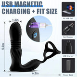 Thrusting Anal Vibrator Prostate Massager with Cock Ring - 3 in 1 Male Sex Toys with 9 Thrusting - AVYXO