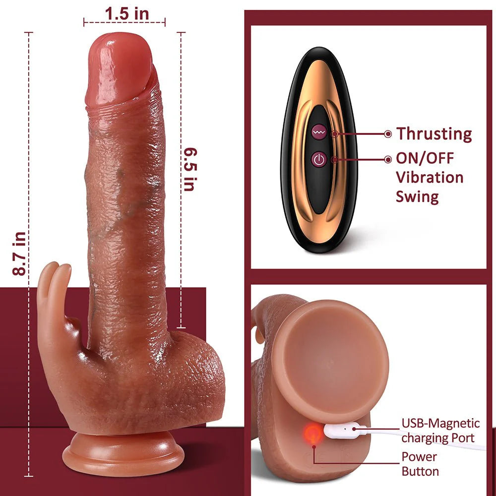 Thrusting Dildo G Spot Rabbit Vibrator Realistic Dildos Clitoral Stimulator with 3 Thrusting and 7 Vibration Modes - AVYXO