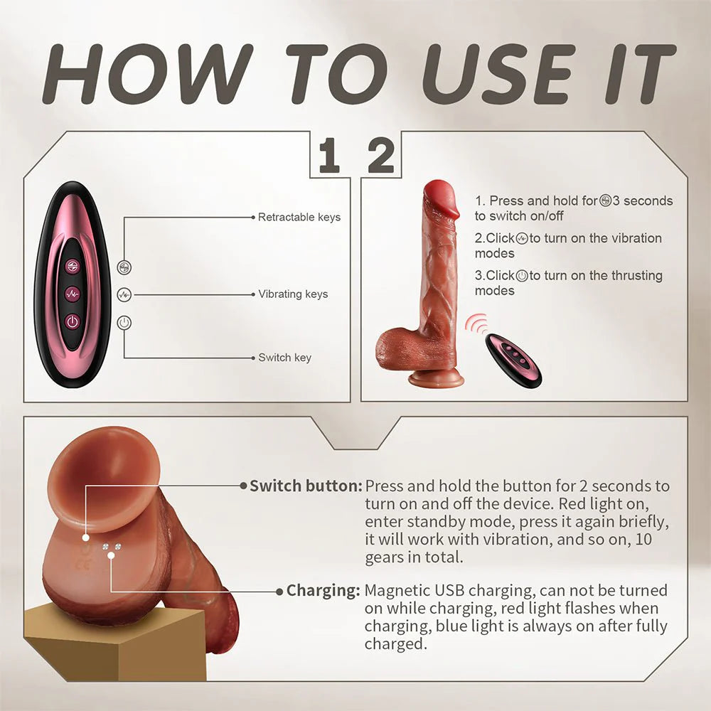 Thrusting Dildo Vibrator - 9 Inch Realistic Dildo with 10 Vibration and 5 Thrusting Modes - AVYXO