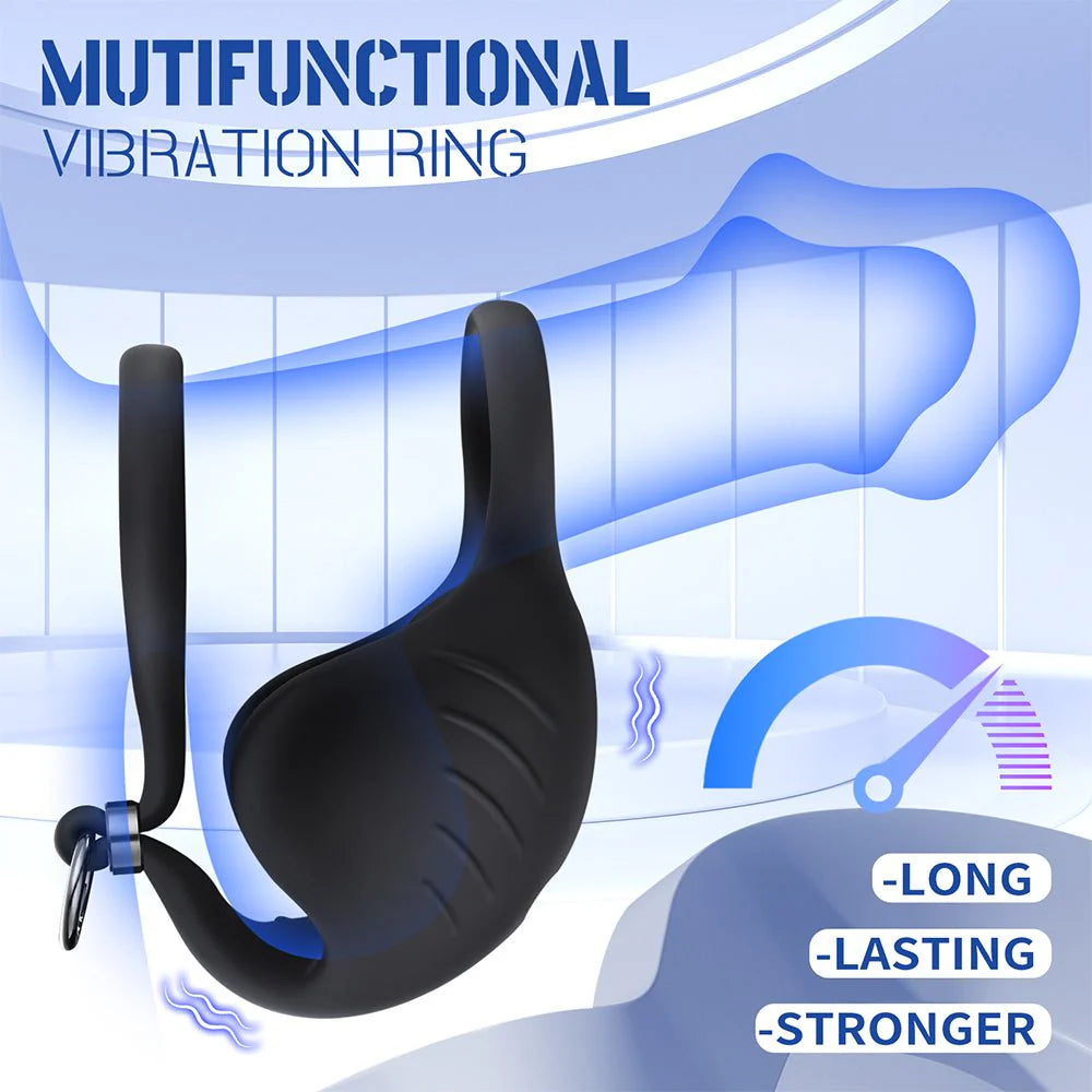 PreviousNext Vibrating Double Penis Cock Ring, 3 in 1 Male Vibrator Penis Ring with 10 Vibration Modes for Prostate Massager - AVYXO