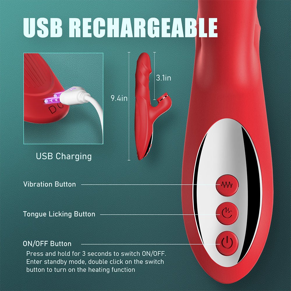 Thrusting Dildo for Women Adult Toys G Spot Vibrator Clitoral Stimulator with 10 Tongue Licking & 10 Vibrating Modes & Heating Function - AVYXO