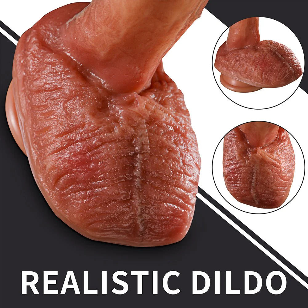 Realistic Thrusting Vibrator Dildo with Heating & Strong Suction Cup - 8 Modes, Big Testicles - AVYXO