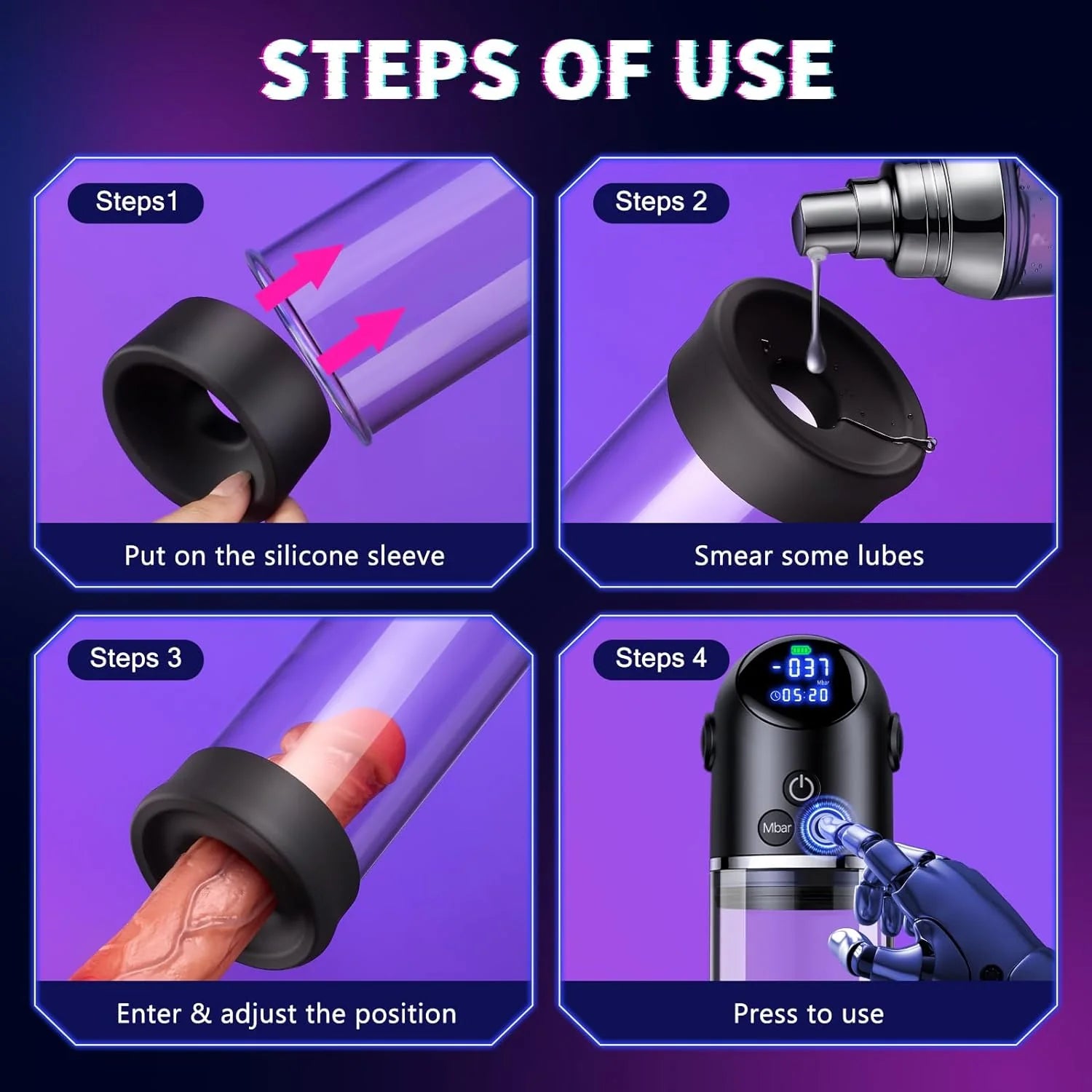 Upgraded Automatic Penis Pump LED Display Dick Vacuum Pump for ED Penis Extension Enlargement Trainer - AVYXO