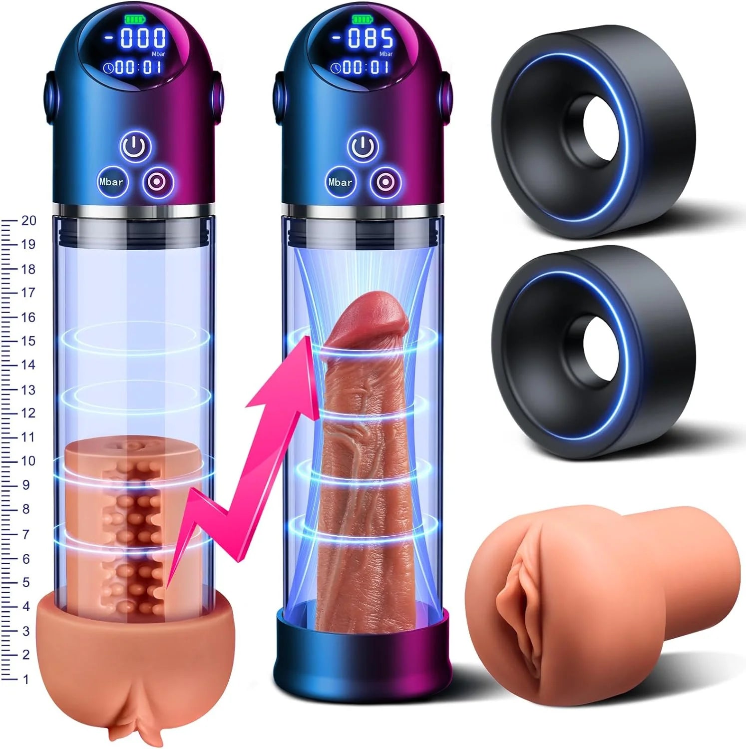 Upgraded Automatic Penis Pump LED Display Dick Vacuum Pump for ED Penis Extension Enlargement Trainer - AVYXO