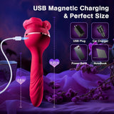 3-in-1 Vibrator Rose Sex Toy: Tongue Licking & Thrusting Dildo Vibrator. Couples' Adult Games for Clitoral, G Spot, and Anal Pleasure - AVYXO