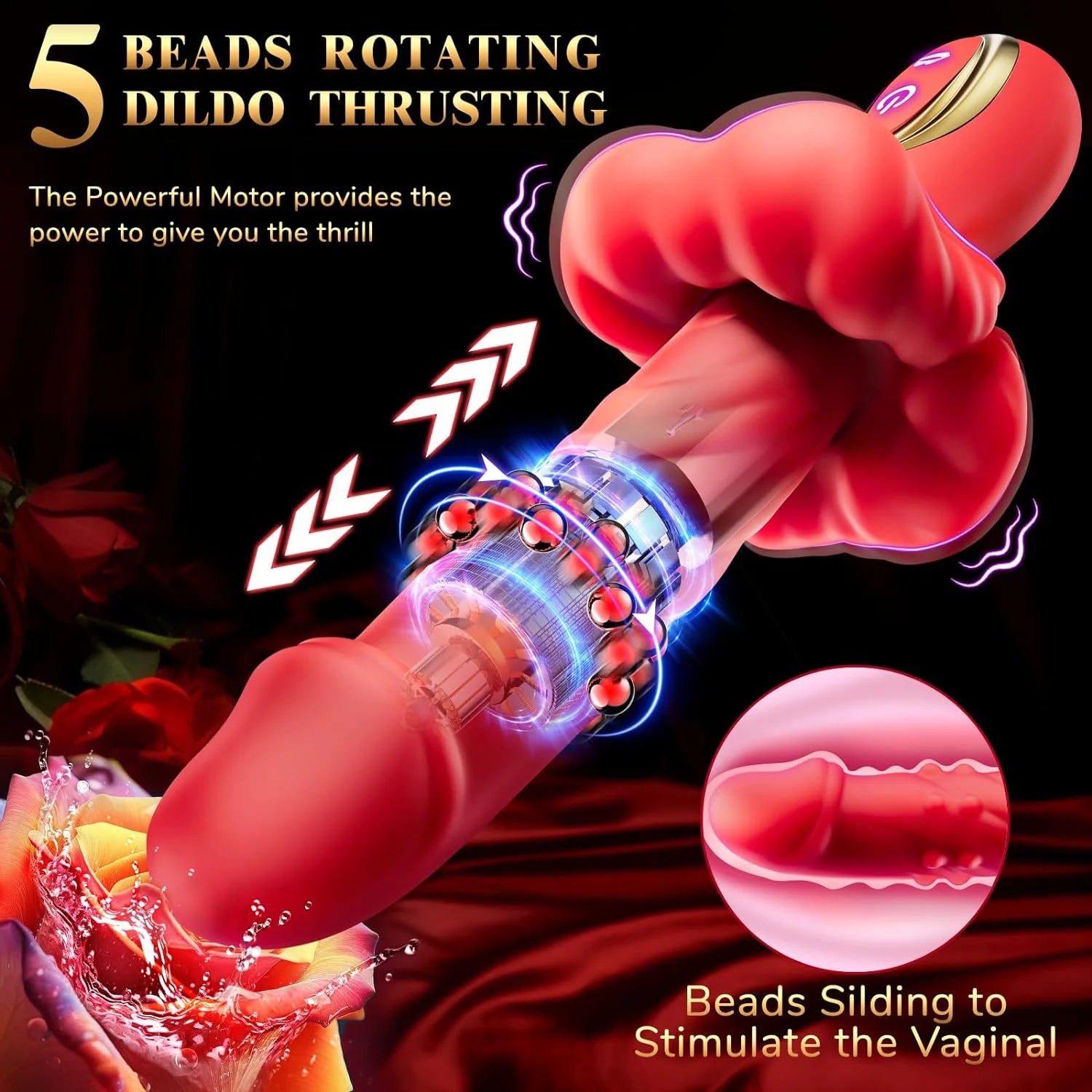 Experience Ultimate Pleasure: 3-in-1 Thrusting Dildo Rose Vibrator - Perfect for Clit & G-Spot Stimulation - AVYXO