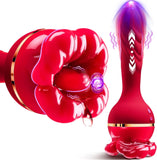 3-in-1 Vibrator Rose Sex Toy: Tongue Licking & Thrusting Dildo Vibrator. Couples' Adult Games for Clitoral, G Spot, and Anal Pleasure - AVYXO