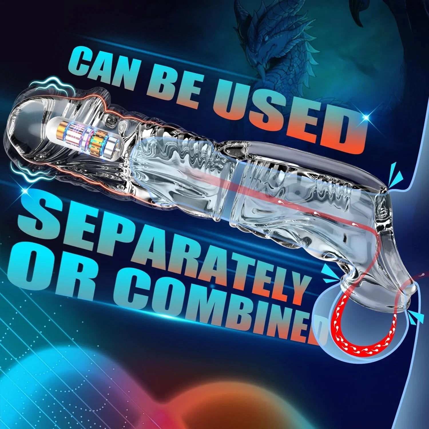 Penis Sleeve Cock Sleeve Sex Toys - 2 in 1 Clear Penis Ring Extender with Vibrator - AVYXO