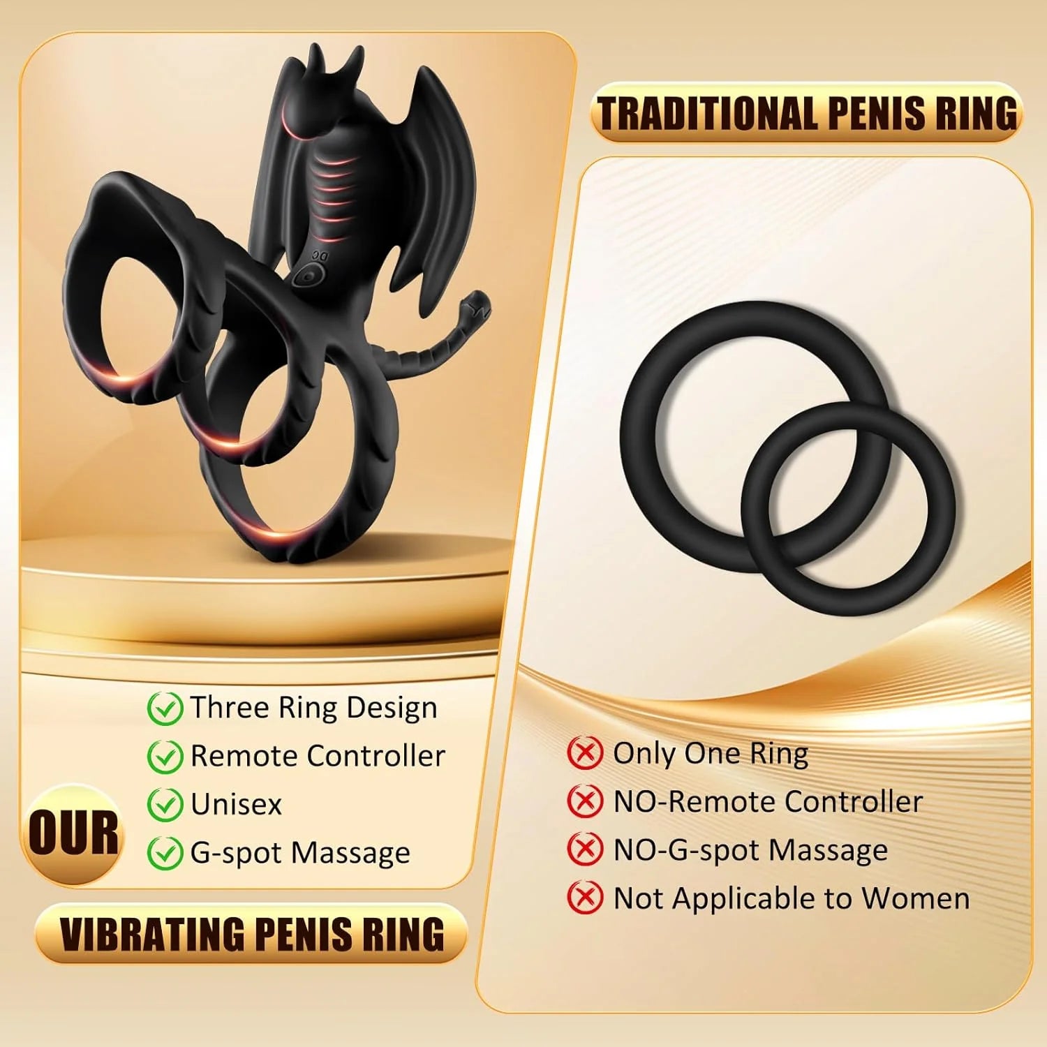Vibrating Cock Ring Sex Toy for Men - Dragon-Shaped Penis Ring with 10 Vibration Modes for Stronger Erections, Adult Sex Toy for Couples - AVYXO
