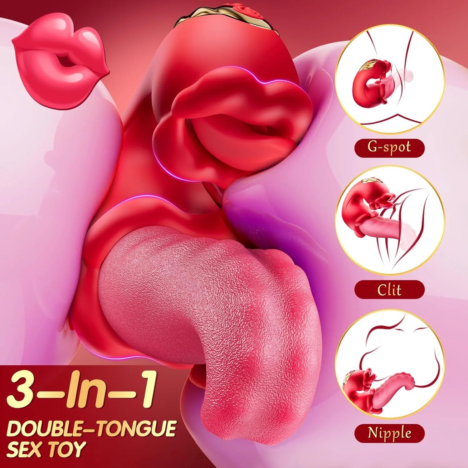 Rose Vibrator 3-in-1 Clitoral & G-Spot Stimulator with 10 Licking Modes - AVYXO